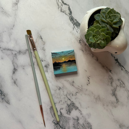 mini lakeside sunset with easel