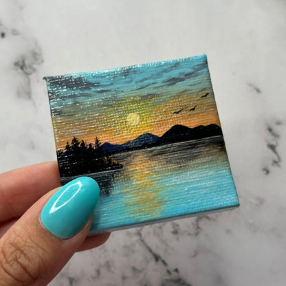 mini lakeside sunset with easel