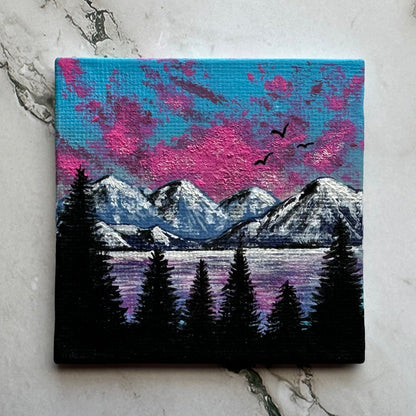 mini mountain landscape with easel