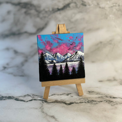 mini mountain landscape with easel
